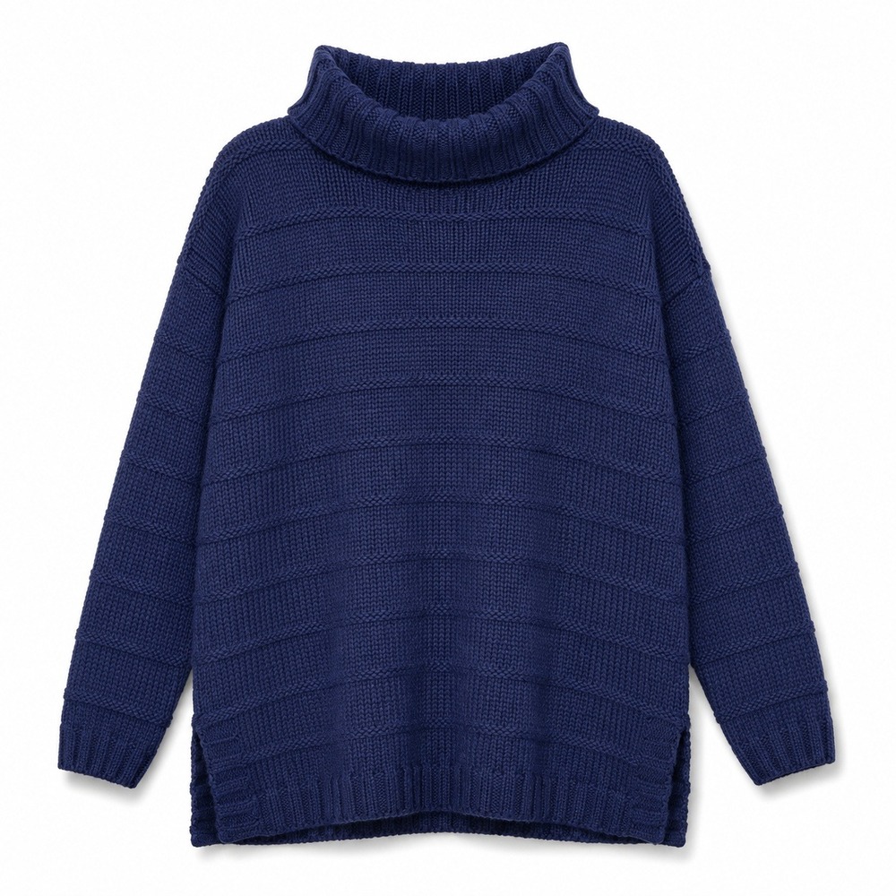 Karen Scott Turtleneck Sweater Womens Medium Navy Blue Excellent Ribbed Knit